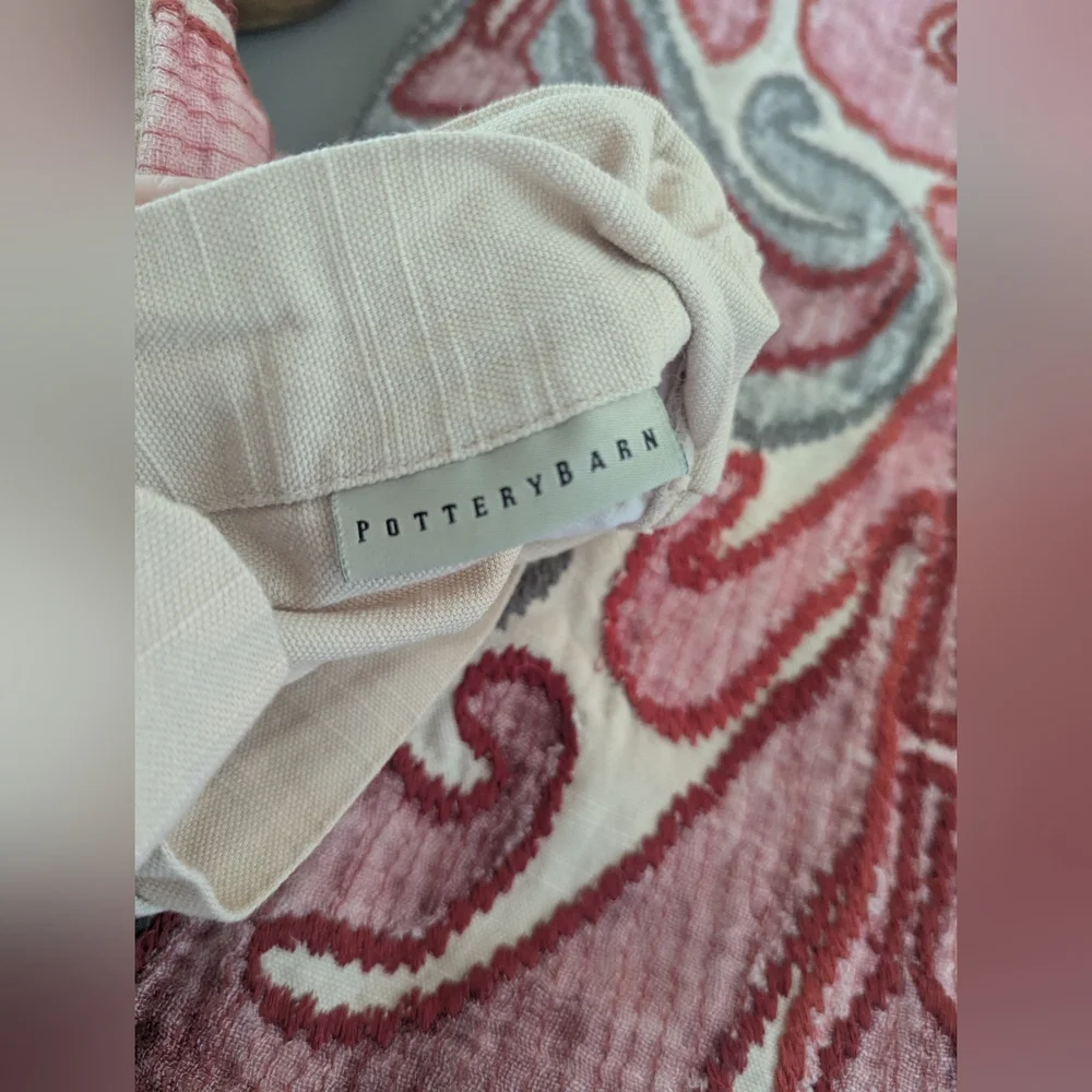 (2) Pottery Barn "KENMARE" Ikat Embroidered Pillow Covers 24" Red/Gray - Picture 7 of 9